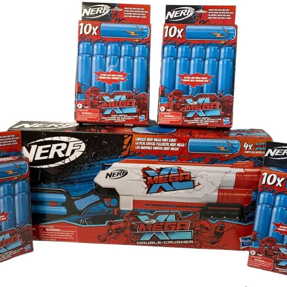 NEW Nerf Mega XL Double Crusher Blaster W/ 4 boxes of Mega XL Whistler Darts